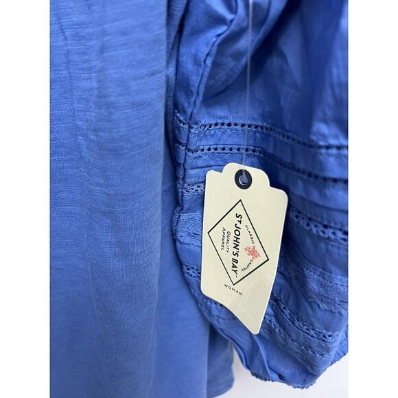 John's Bay Women Cotton Balloon Sleeves blue top Size 1X - Picture 9 of 11